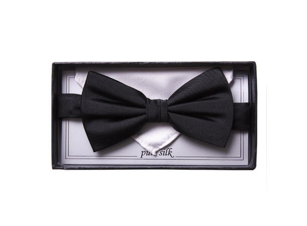 Silk bowtie with handky in box Black / White handky 
